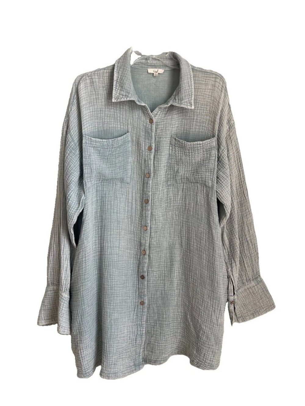 Easel Los Angeles Sage Green Mineral Washed Gauze Shirt Dress Oversized